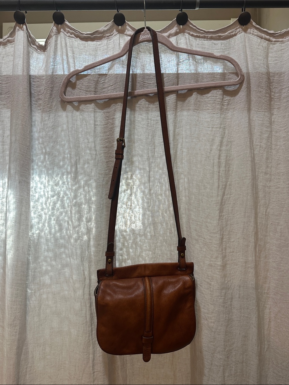 Vintage Harper Fossil Brown Leather Crossbody Bag